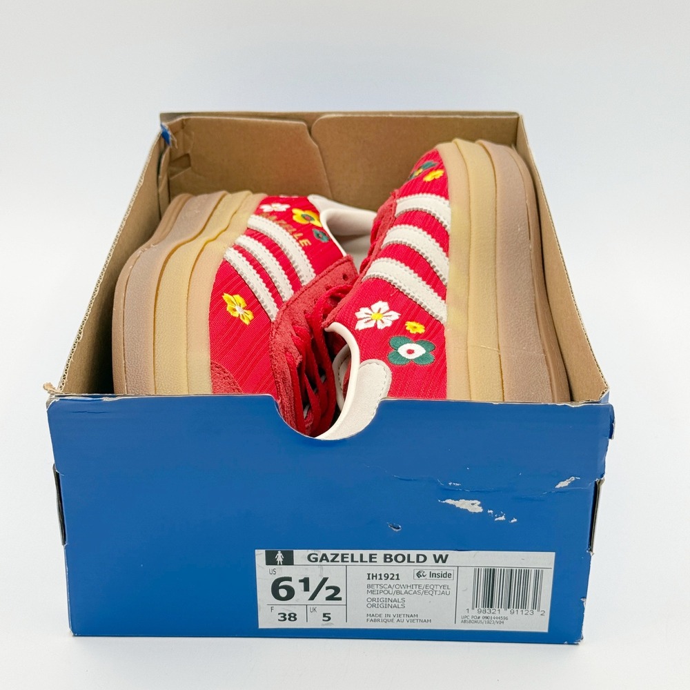 Adidas X Liberty London Gazelle Bold W Size 6.5 Scarlet White Flowers IH1922 New - Picture 2 of 11